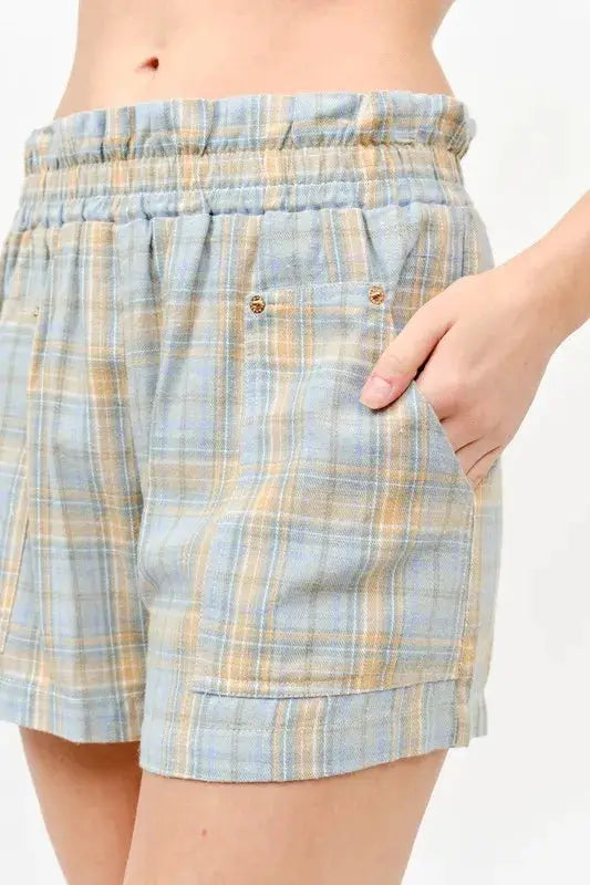 Plaid Print Smocked Detail Casual Shorts | And The Why by Trendsi