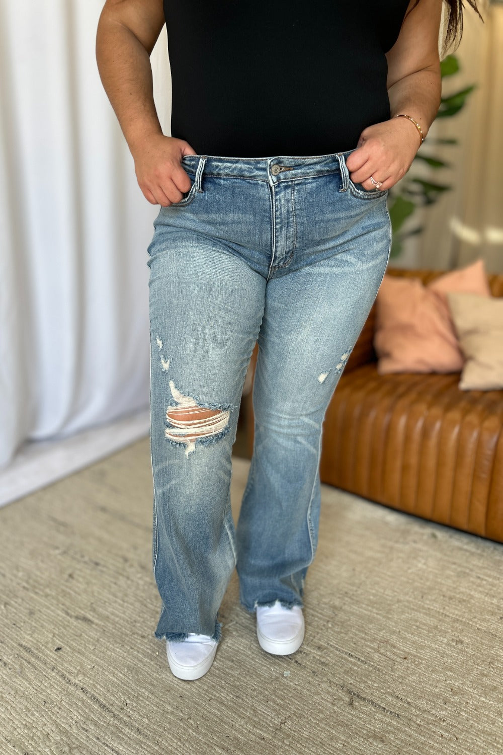 Medium Rise Tummy Control Destroy Flare Jeans | Judy Blue