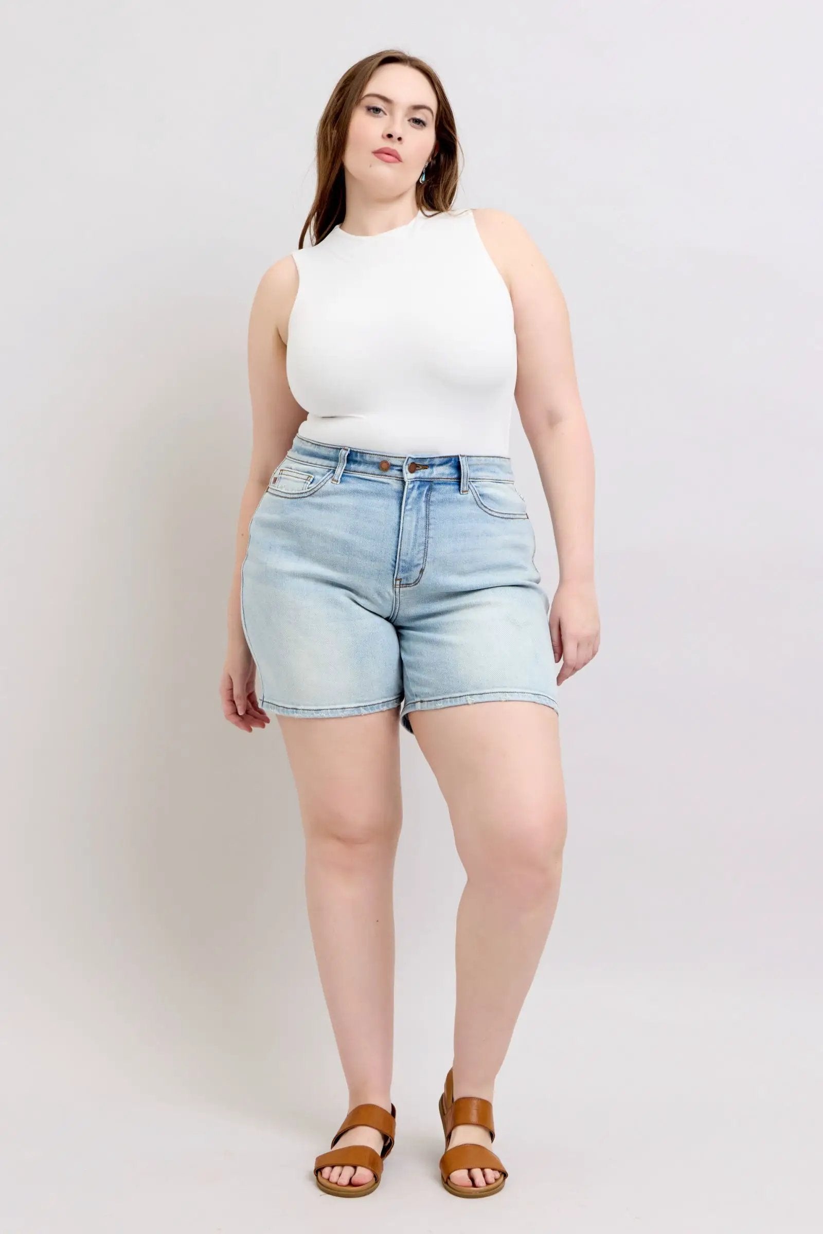 Full Size Two Button Denim Shorts with Pockets Plus Size | Judy Blue by Trendsi