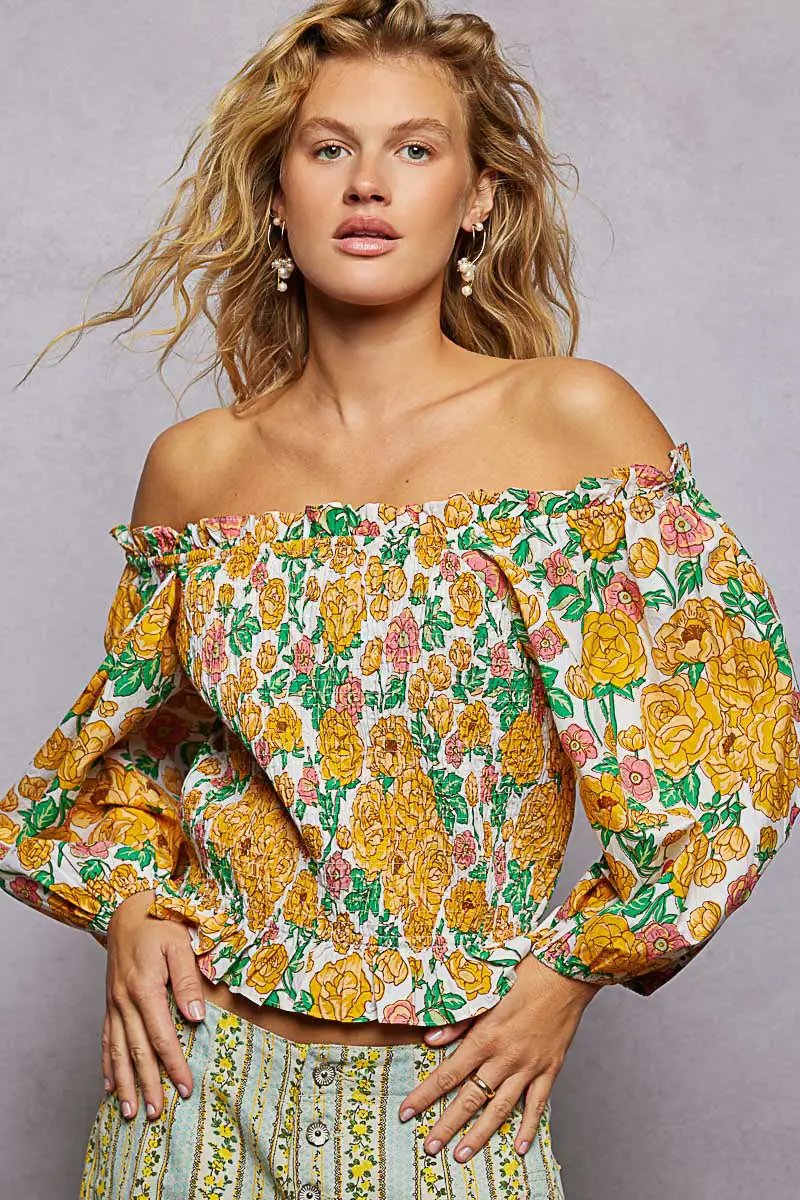Floral Print Off-Shoulder Smocked Blouse | POL by Trendsi