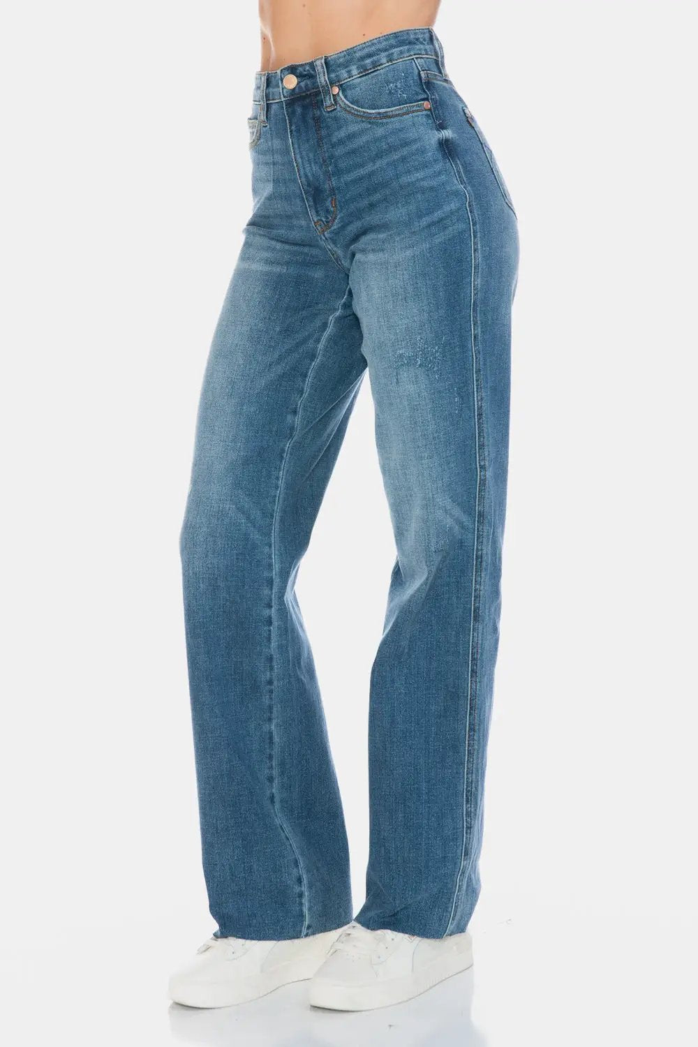 Full Size Tummy Control Cut Raw Hem Straight Jeans | Judy Blue by Trendsi