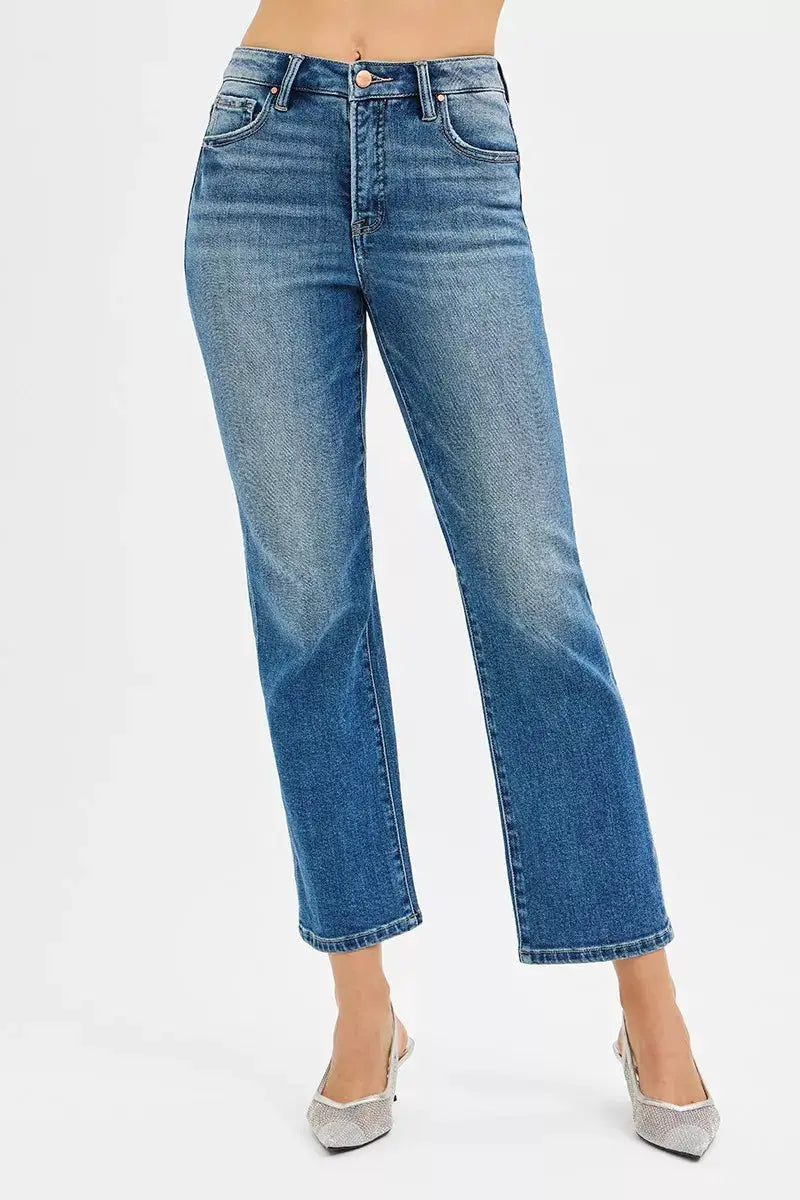 Tummy Control High Rise Crop Straight Jeans | RISEN by Trendsi