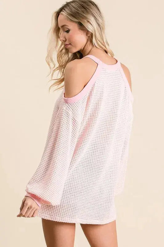Popcorn Waffle Top with Cold Shoulder Detail | BiBi by Trendsi