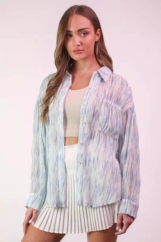 Oversized Printed Button Up Shirt Plus | VERY J by Trendsi