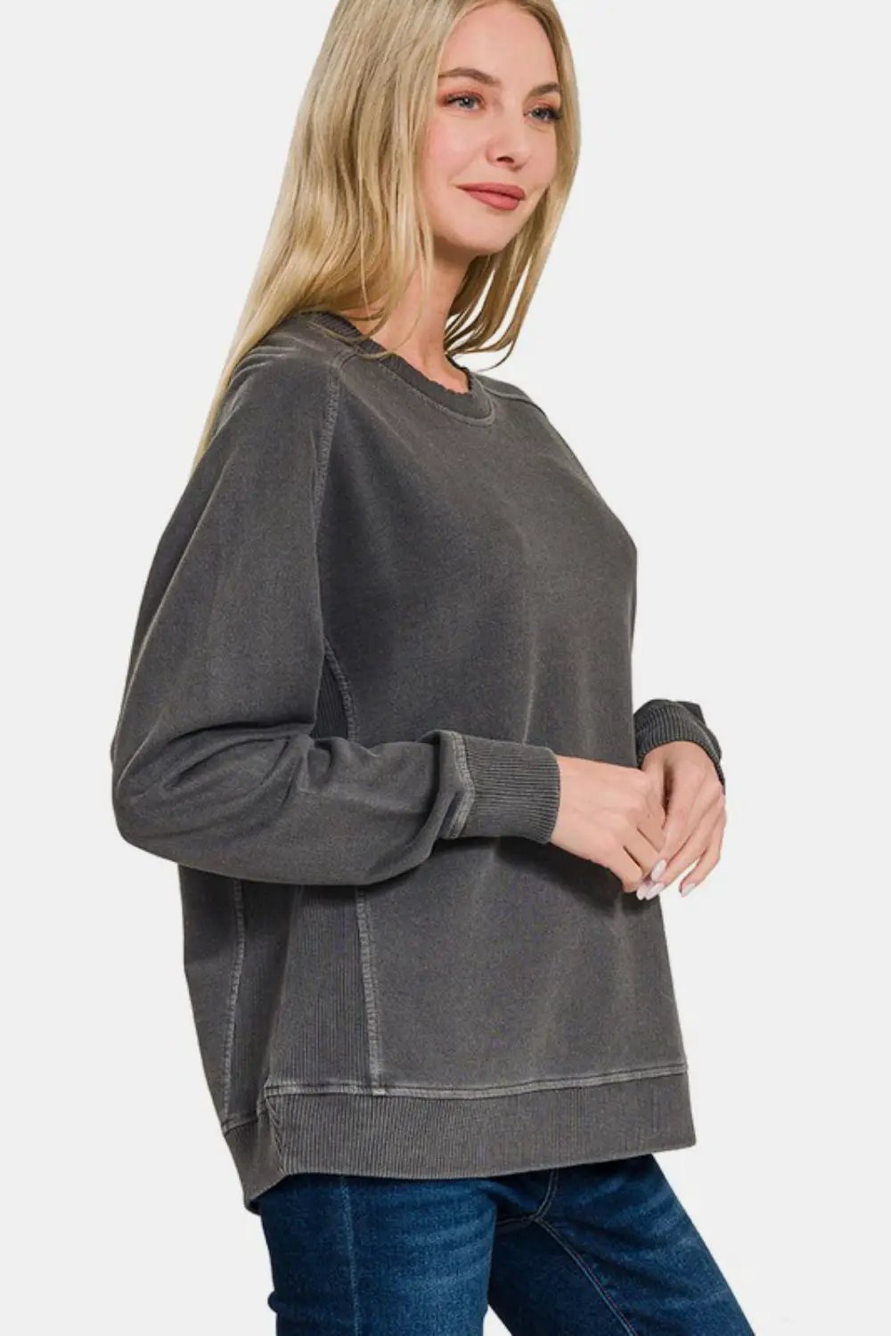 Full Size Pigment Dyed French Terry Sweatshirt | Zenana by Trendsi