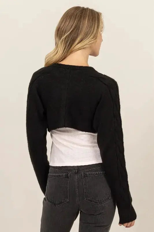 Cable-Knit Tie-Front Shrug | HYFVE by Trendsi