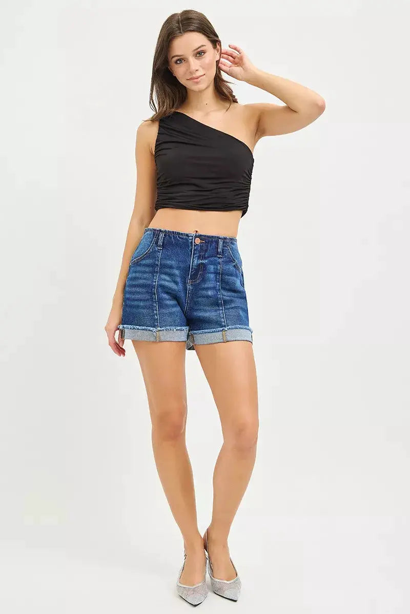 RISEN Slouchy Cuffed Denim Shorts by Trendsi