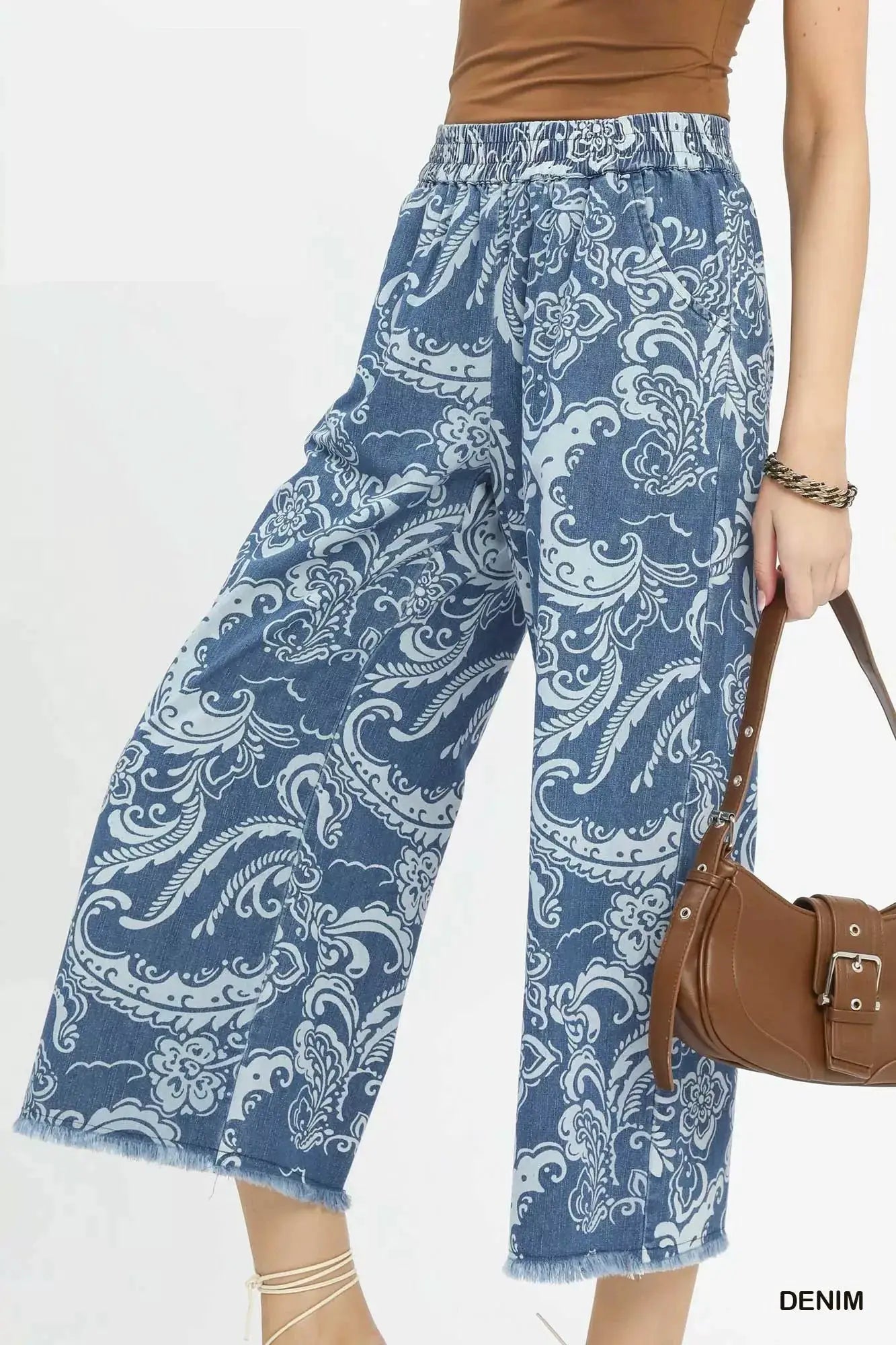 Stone Wash Wide Leg Crop Pants | Umgee by Trendsi