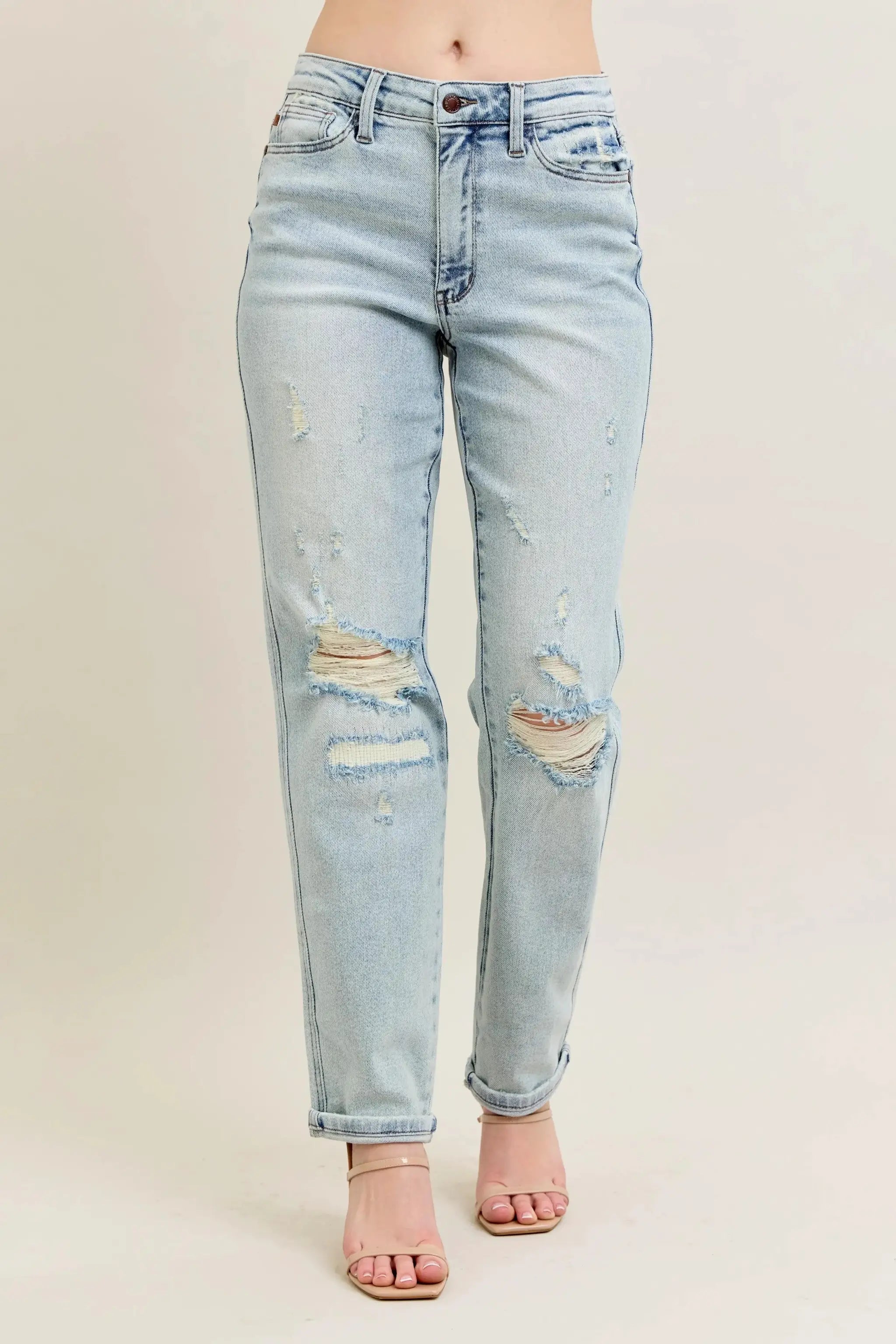 Plus Size Repair Stitch Distressed Boyfriend Jeans | Judy Blue by Trendsi
