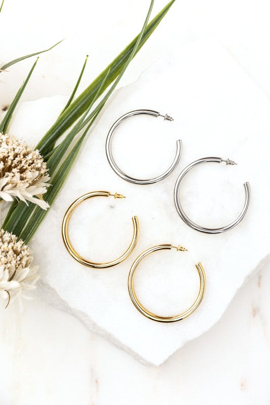 14K STAINLESS STEEL OPEN HOOP EARRINGS by Aili's Corner