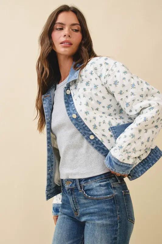 Floral Quilted Denim Trim Jacket | Aemi + Co by Aemi + Co