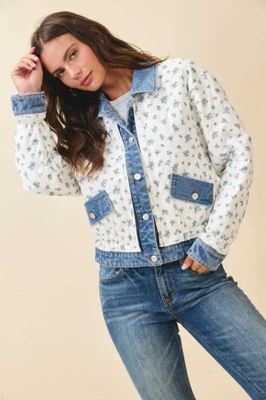 Floral Quilted Denim Trim Jacket | Aemi + Co by Aemi + Co