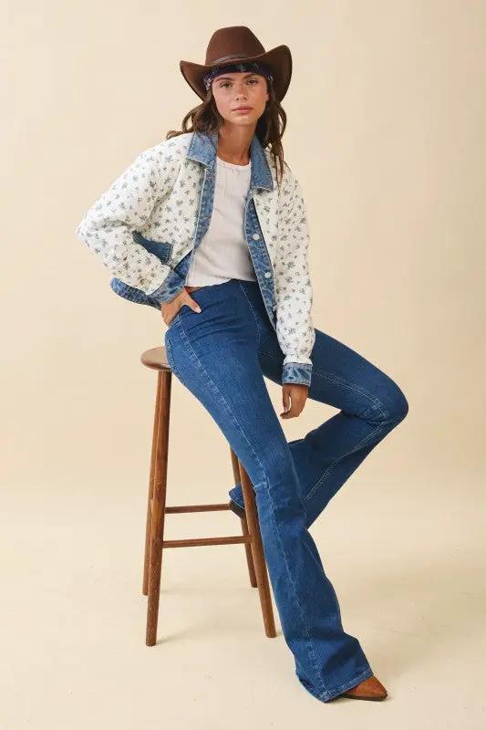 Floral Quilted Denim Trim Jacket | Aemi + Co by Aemi + Co