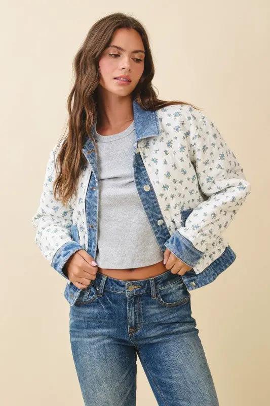 Floral Quilted Denim Trim Jacket | Aemi + Co by Aemi + Co