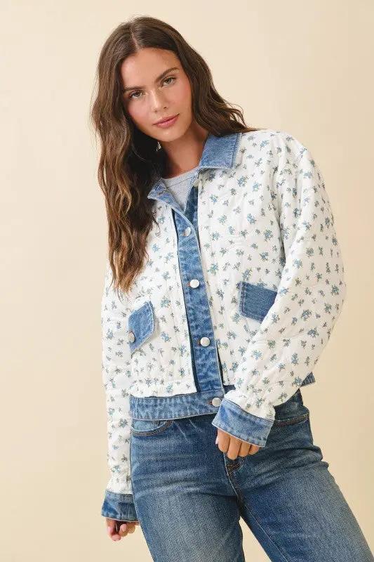 Floral Quilted Denim Trim Jacket | Aemi + Co by Aemi + Co