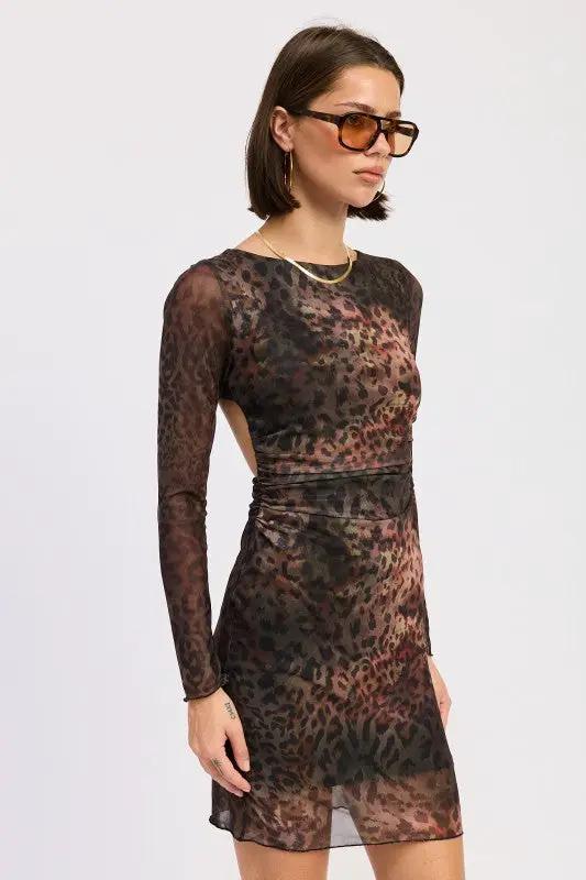 MINI OPEN BACK MESH ANIMAL PRINT DRESS | Emory Park by Emory Park