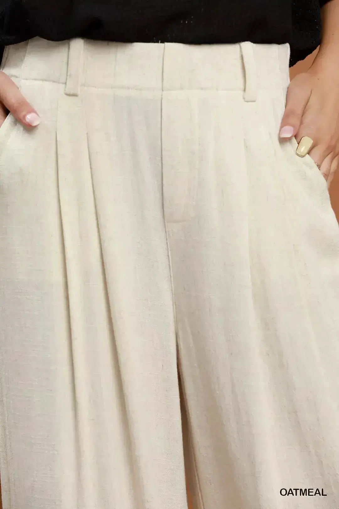 Umgee High Waist Linen Blend Wide Leg Trousers by Trendsi