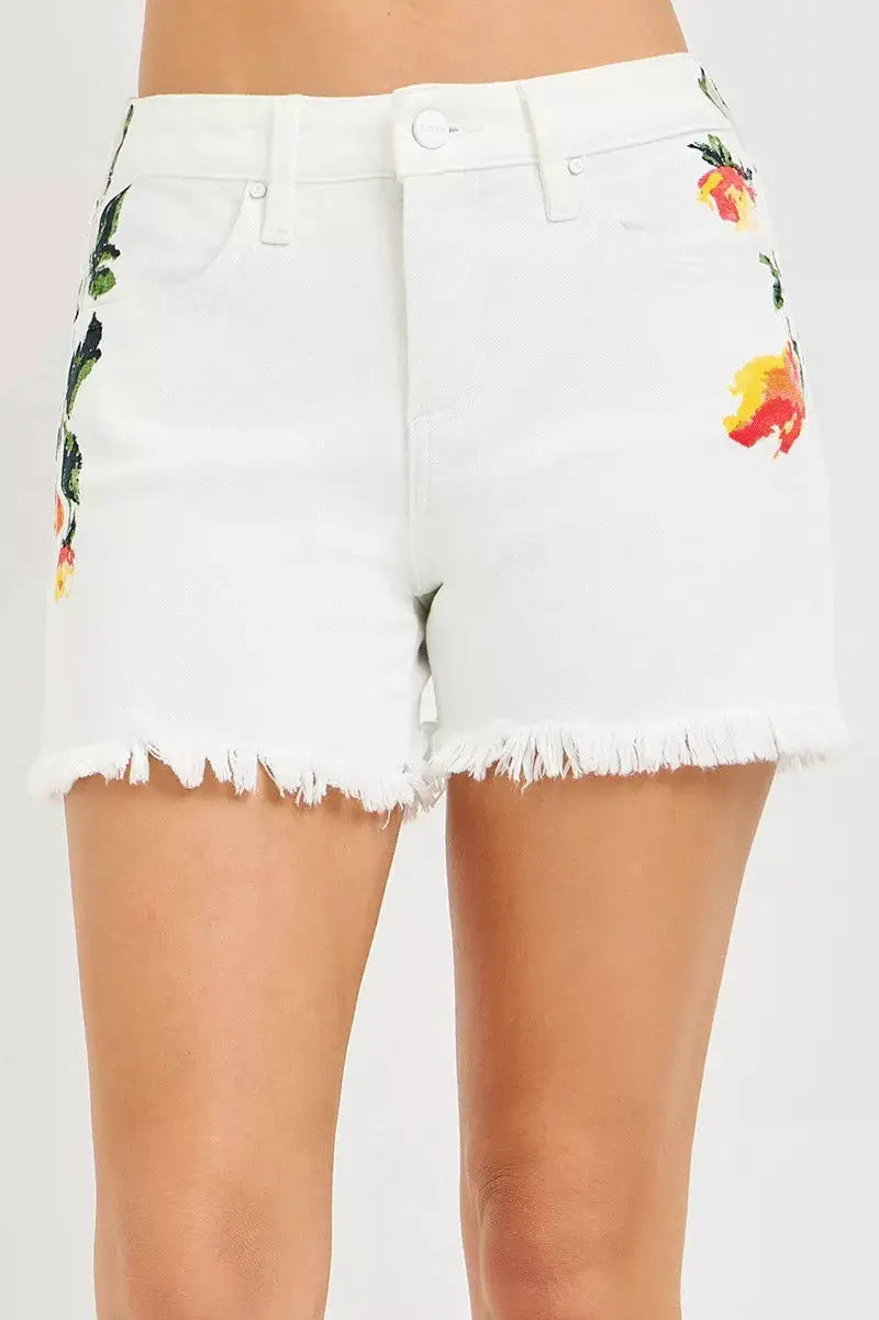 RISEN Tummy Control High Rise Flower Printed Shorts by Trendsi
