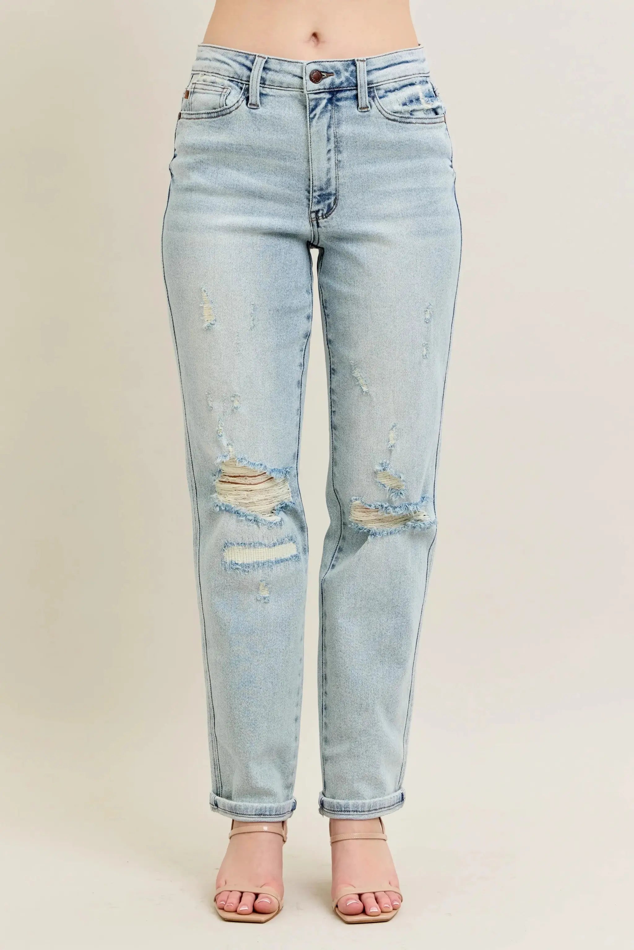 Plus Size Repair Stitch Distressed Boyfriend Jeans | Judy Blue by Trendsi