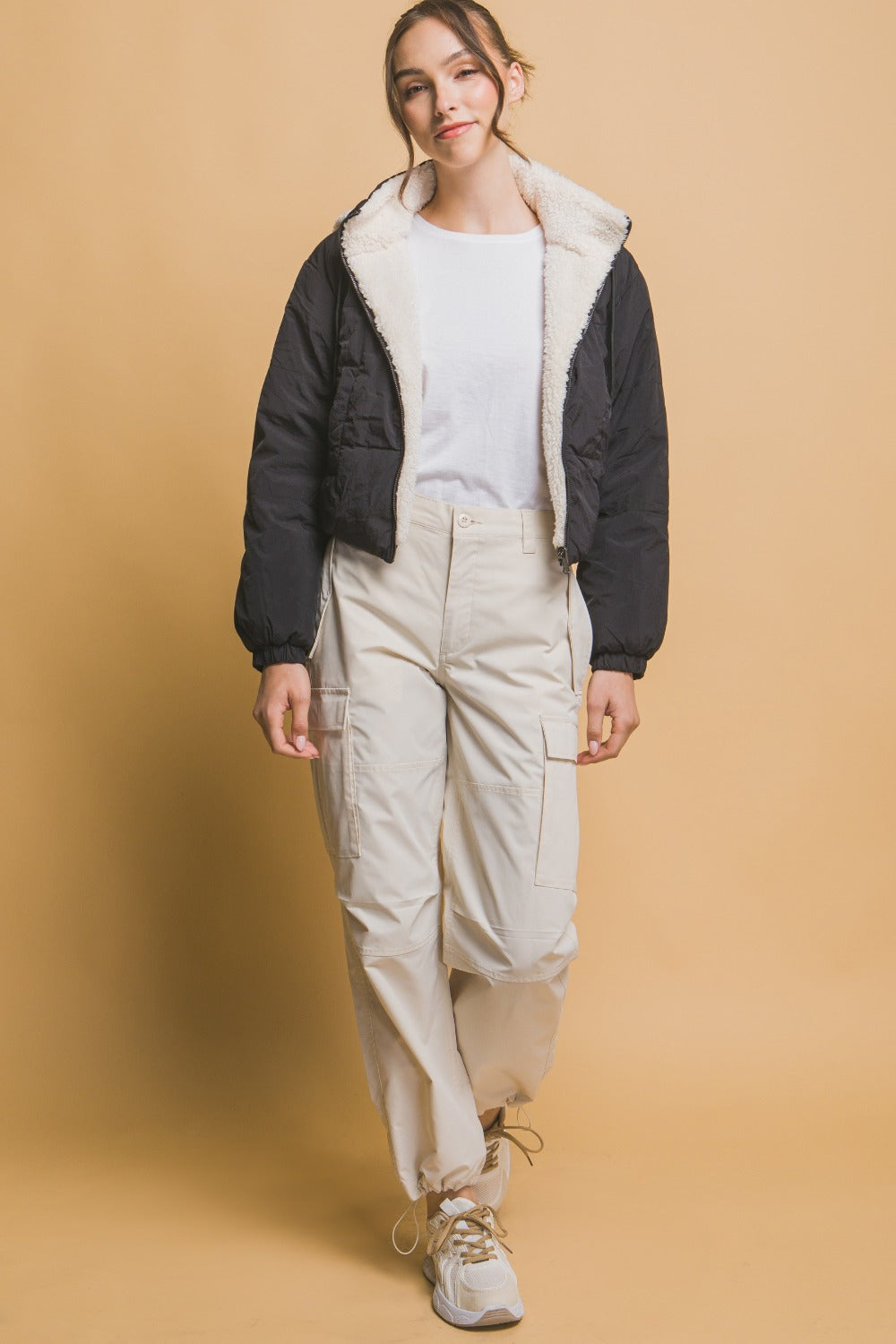 Chaqueta reversible de sherpa con capucha y cremallera Love Tree