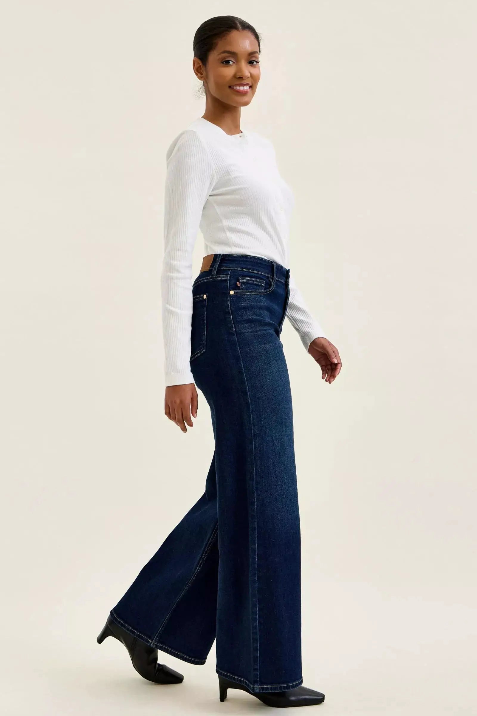 Judy Blue High-Waisted Wide-Leg Dark Wash Jeans by Trendsi