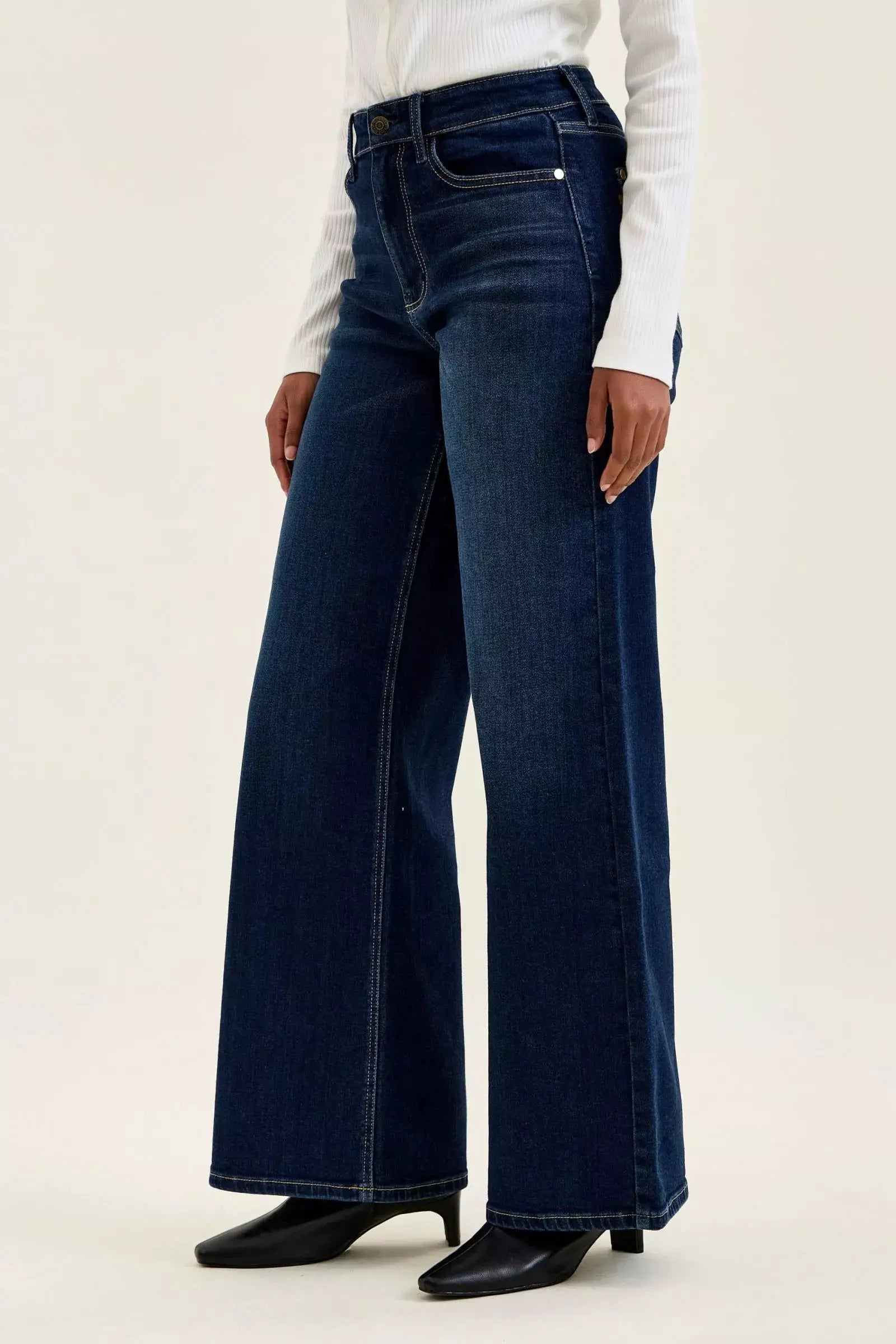 Judy Blue High-Waisted Wide-Leg Dark Wash Jeans by Trendsi