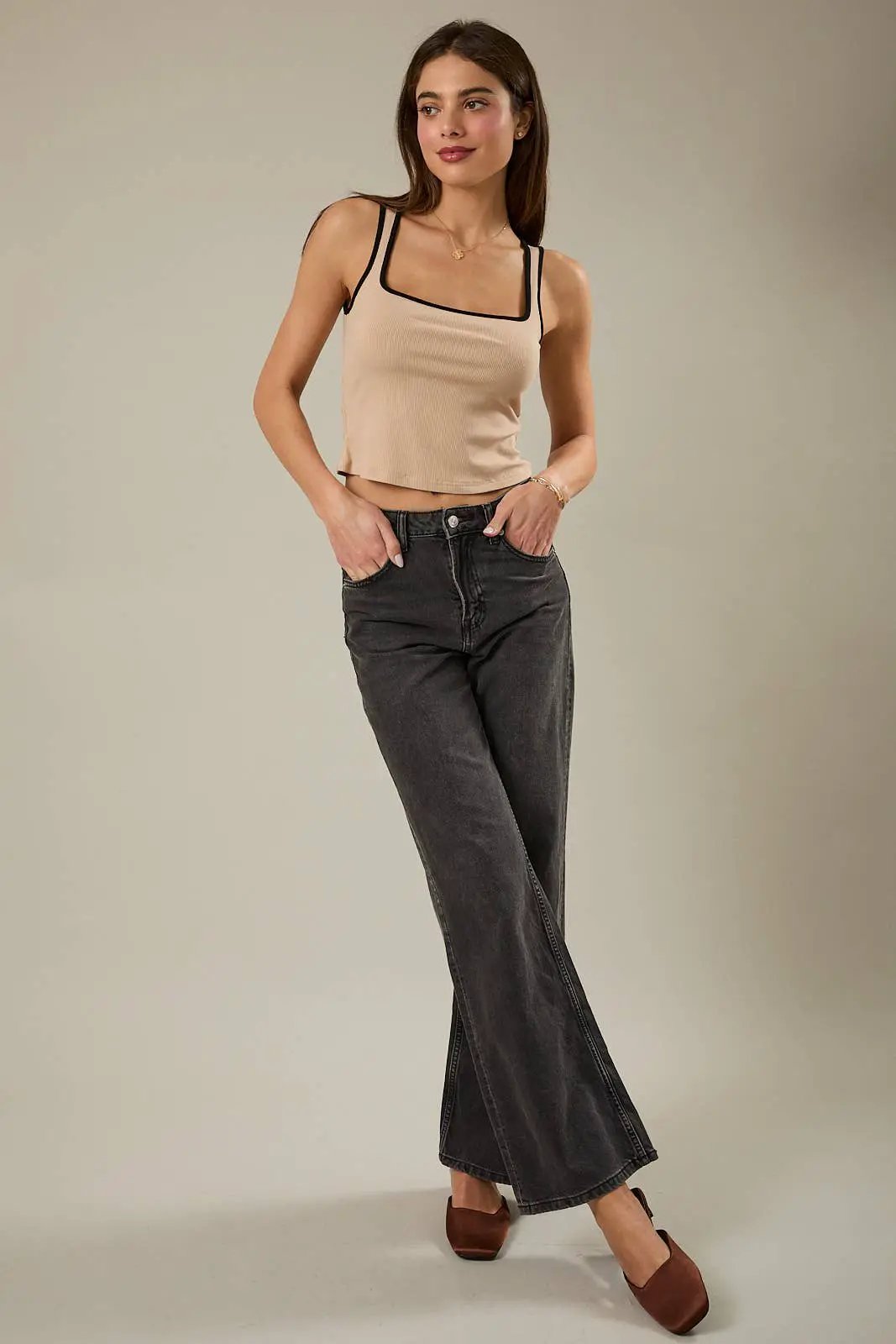 SQUARE NECK SLEEVELESS RIBBED TANK by Sunday Edition by LE LIS