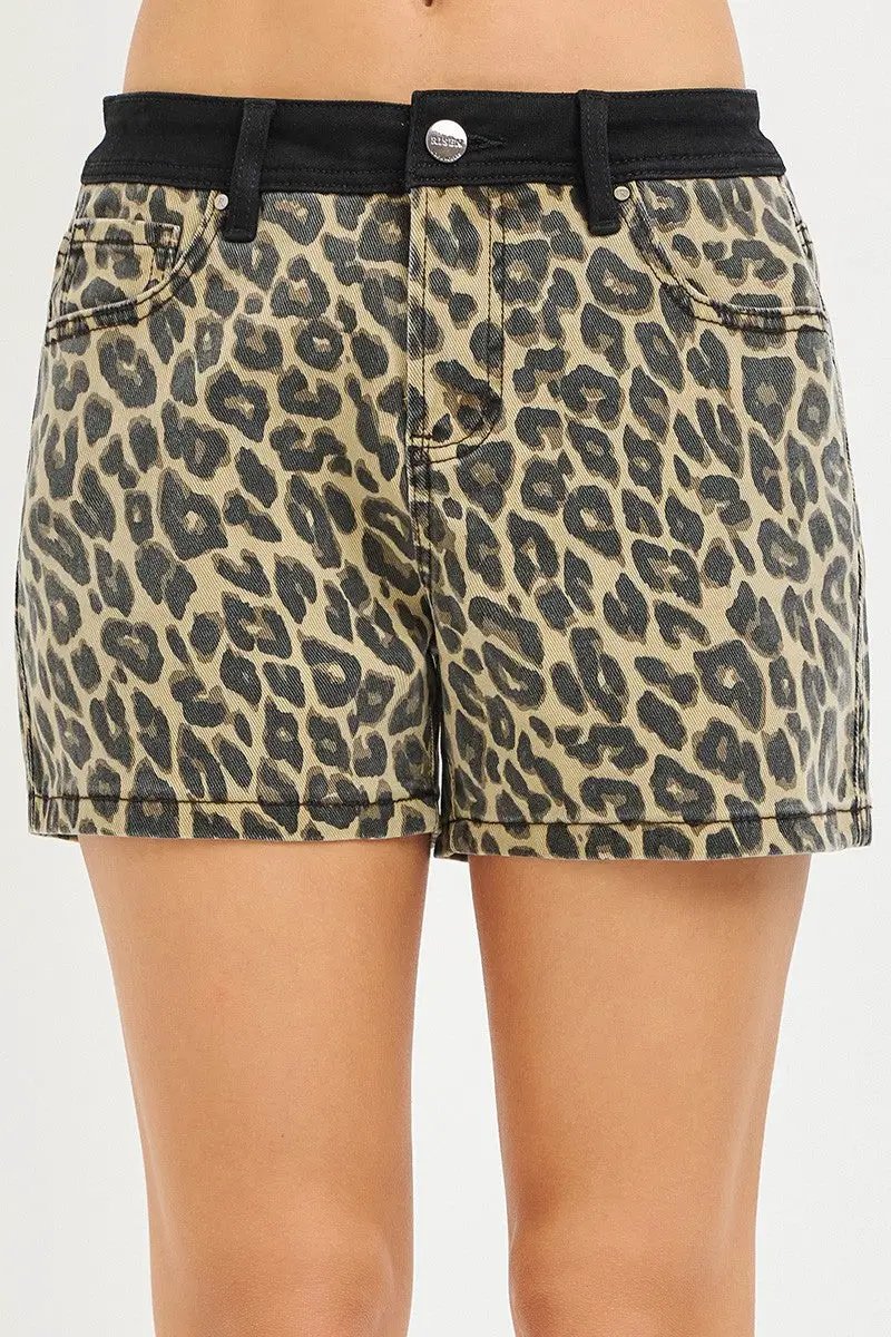 High Rise Leopard Shorts with Contrast Waistband | RISEN by Trendsi