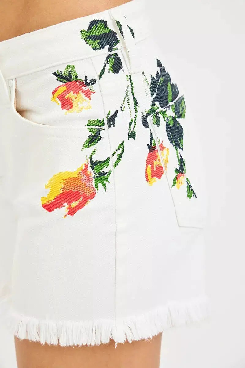 RISEN Tummy Control High Rise Flower Printed Shorts by Trendsi