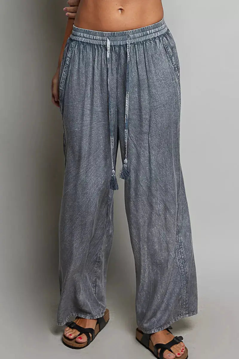 POL Tassel Drawstring Embroidered Wide Leg Woven Pants by Trendsi