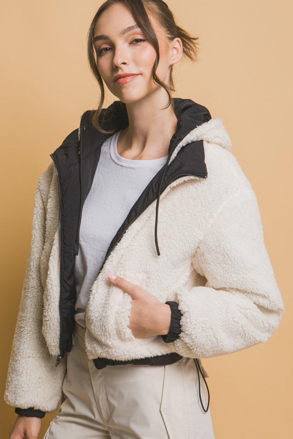 Chaqueta reversible de sherpa con capucha y cremallera Love Tree