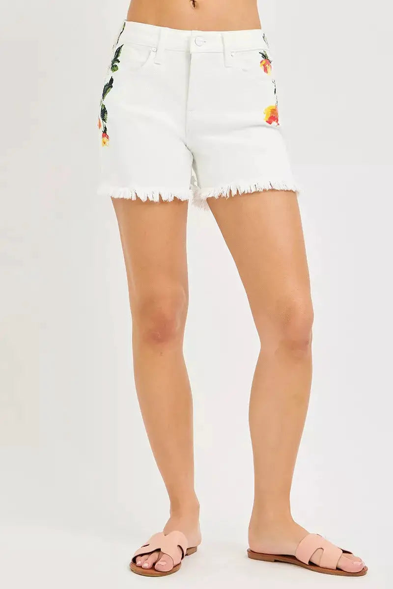 RISEN Tummy Control High Rise Flower Printed Shorts by Trendsi