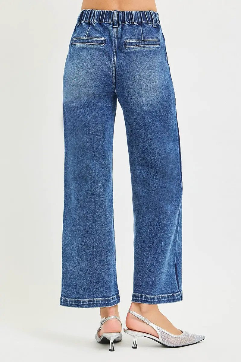 Elastic Band High Rise Cropped Wide Jeans | RISEN by Trendsi