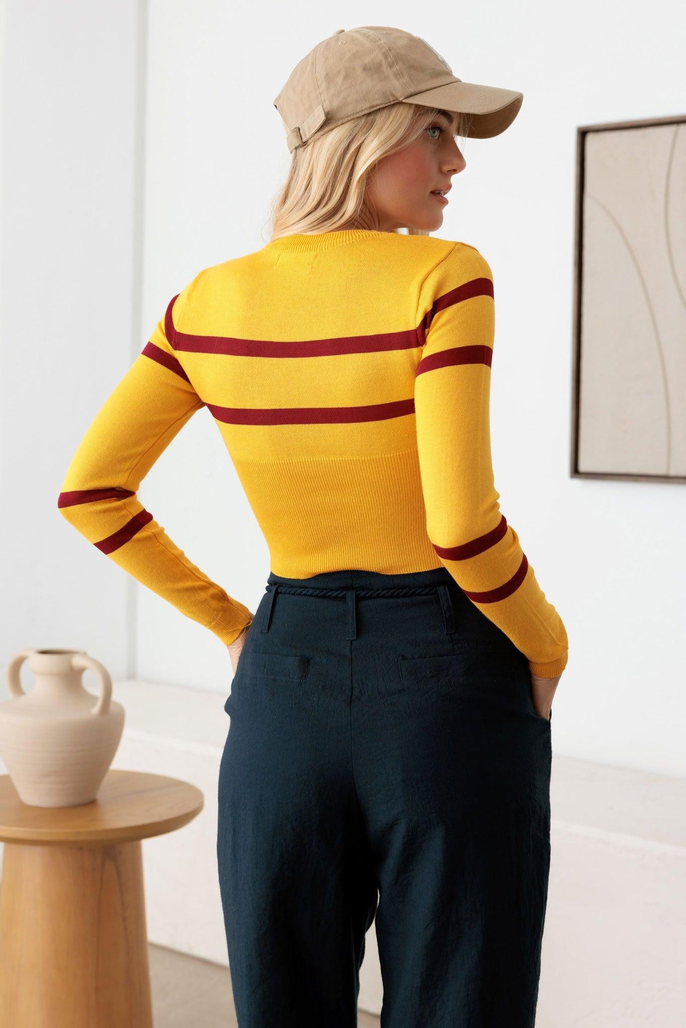 Stripes & Style Long Sleeve Crop Knit Top