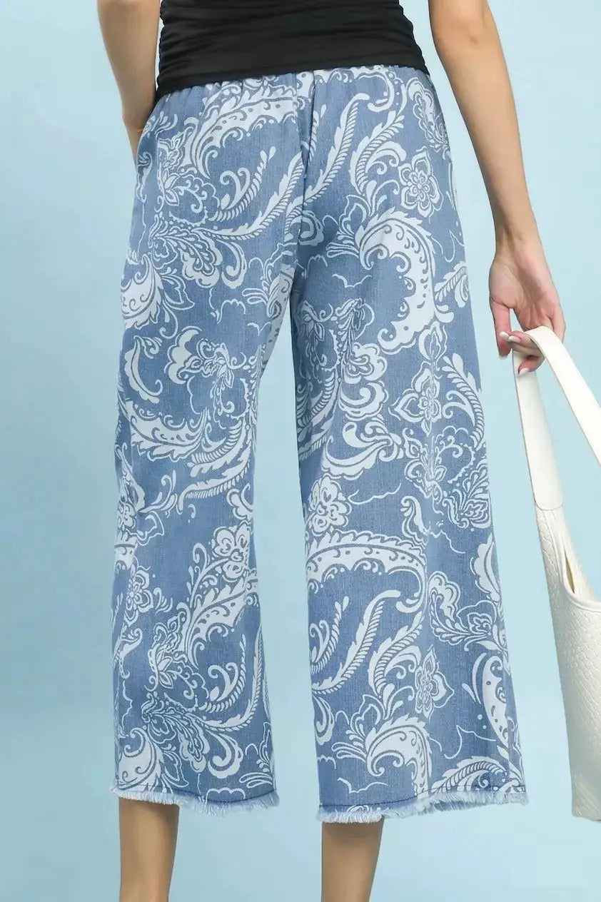 Stone Wash Wide Leg Crop Pants | Umgee by Trendsi