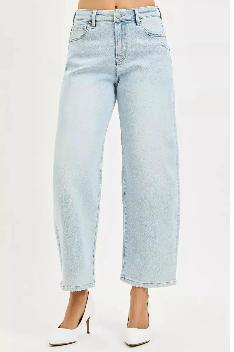 High Rise Crop Barrel Jeans | RISEN by Trendsi