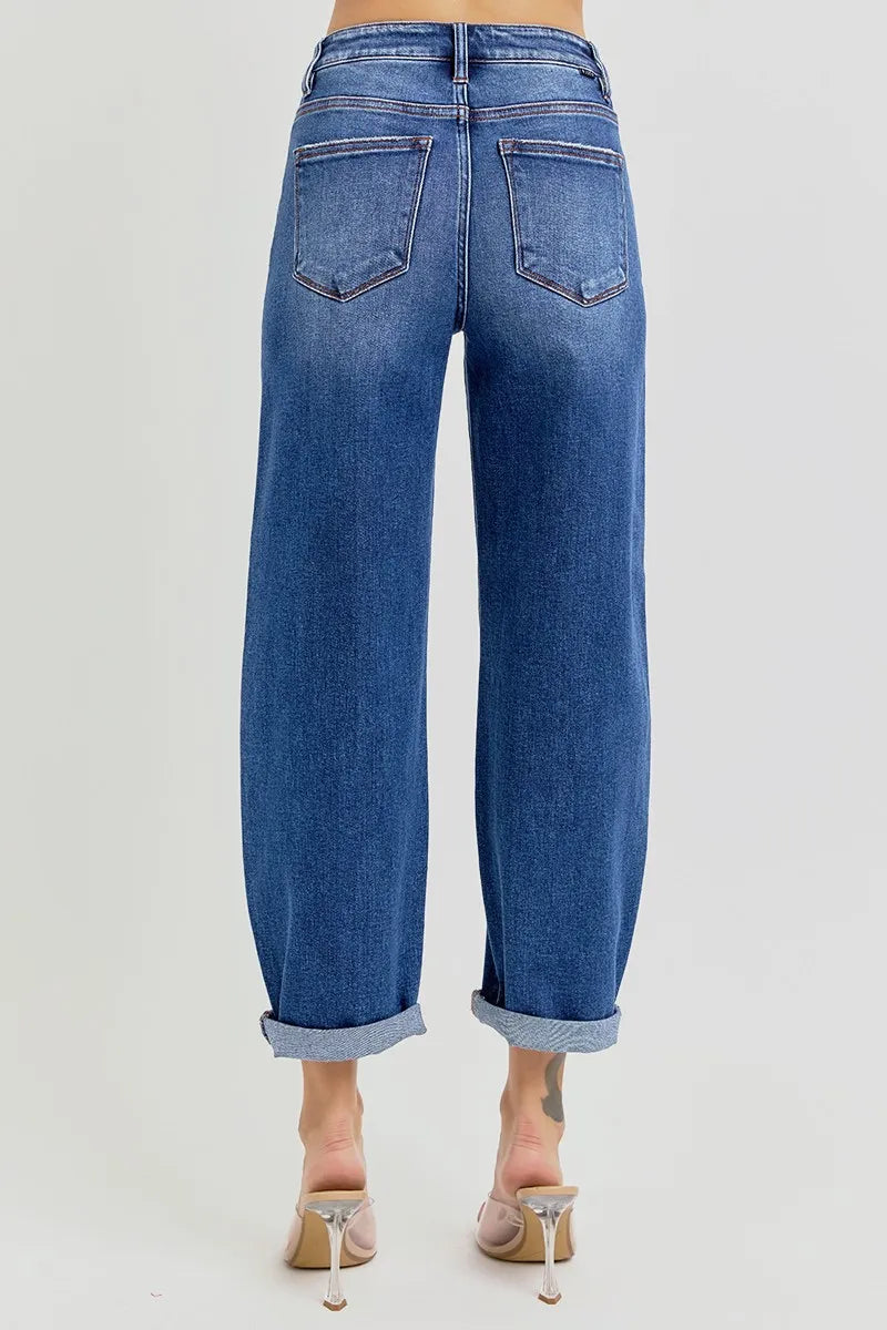 Back view of classic plus size denim shorts