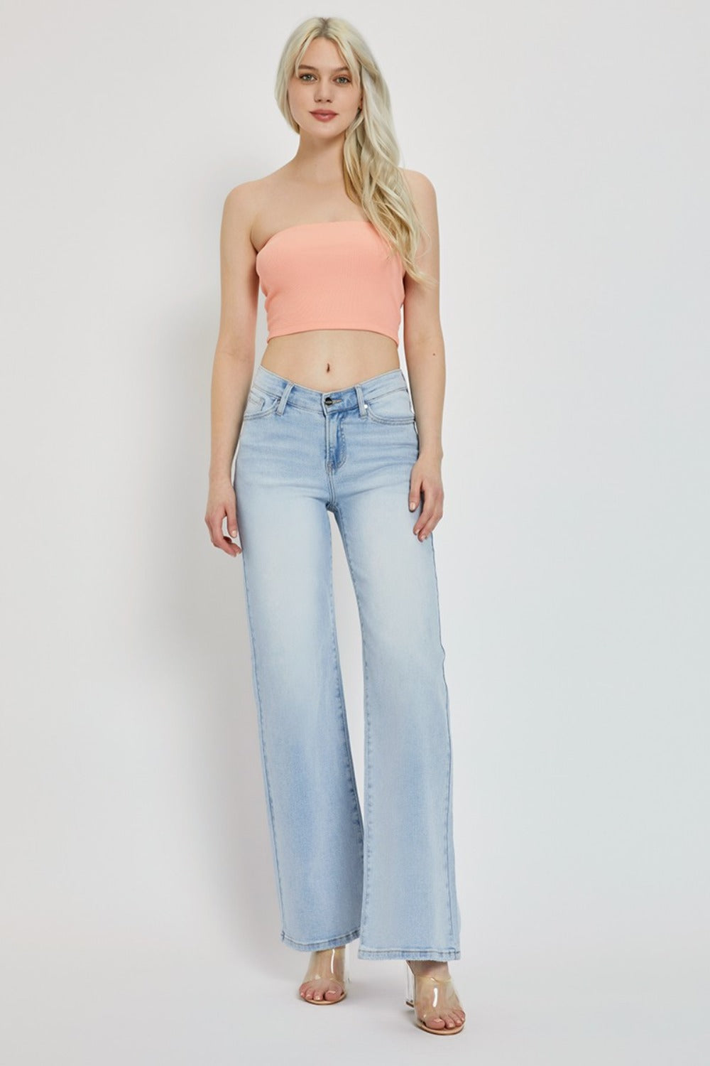 Full size flattering denim jeans front view