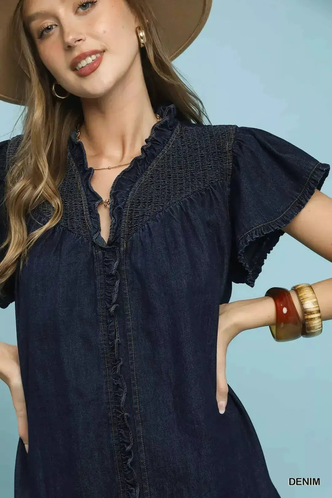 Ruffled Washed Denim Dress | Umgee by Trendsi
