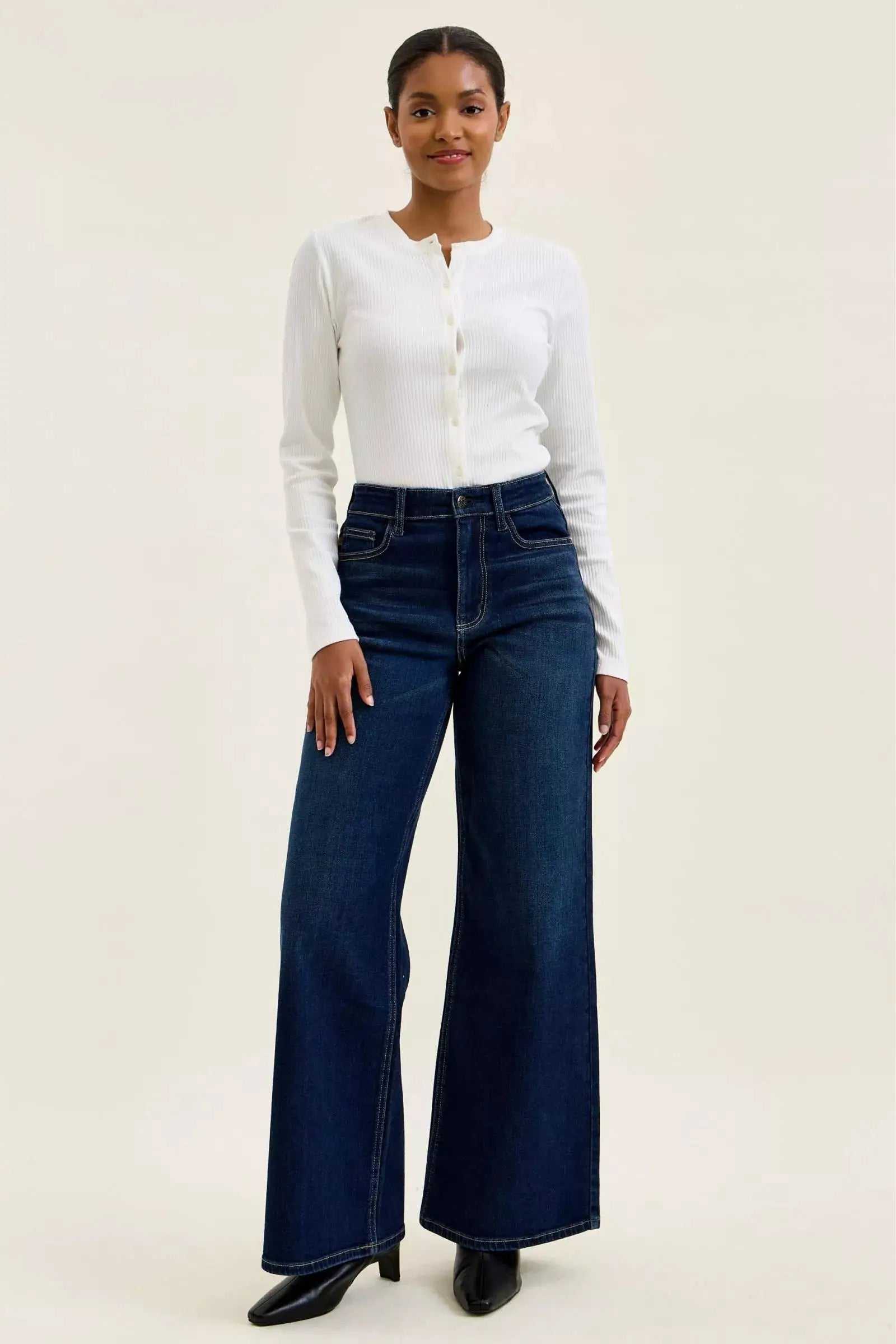 Judy Blue High-Waisted Wide-Leg Dark Wash Jeans by Trendsi