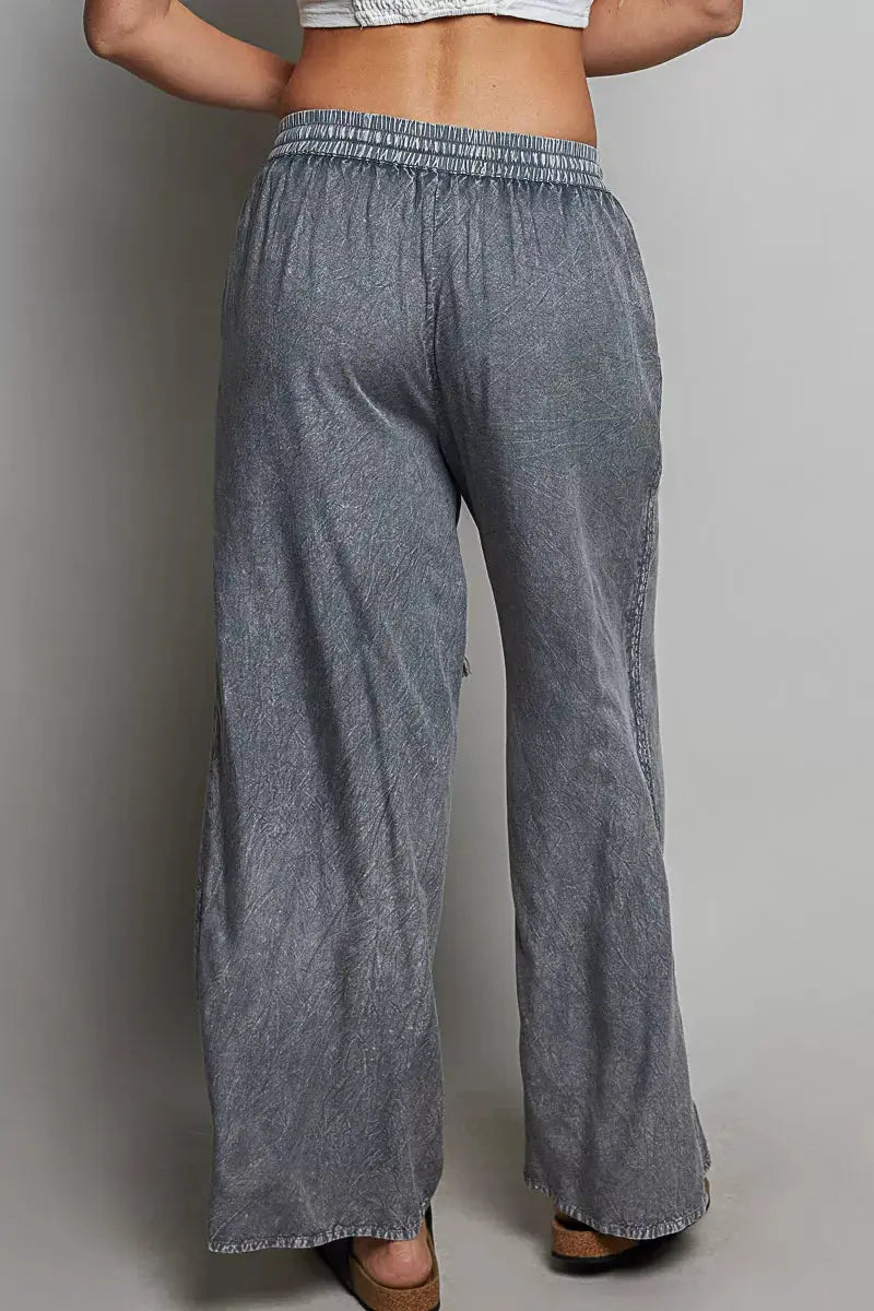 POL Tassel Drawstring Embroidered Wide Leg Woven Pants by Trendsi