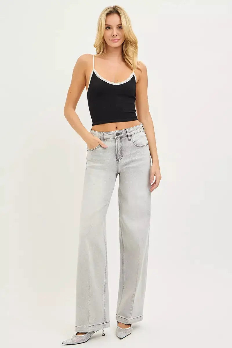 Slouchy Baggy Jeans with Contrast Stitching | RISEN by Trendsi