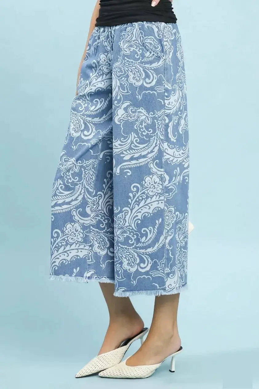 Stone Wash Wide Leg Crop Pants | Umgee by Trendsi