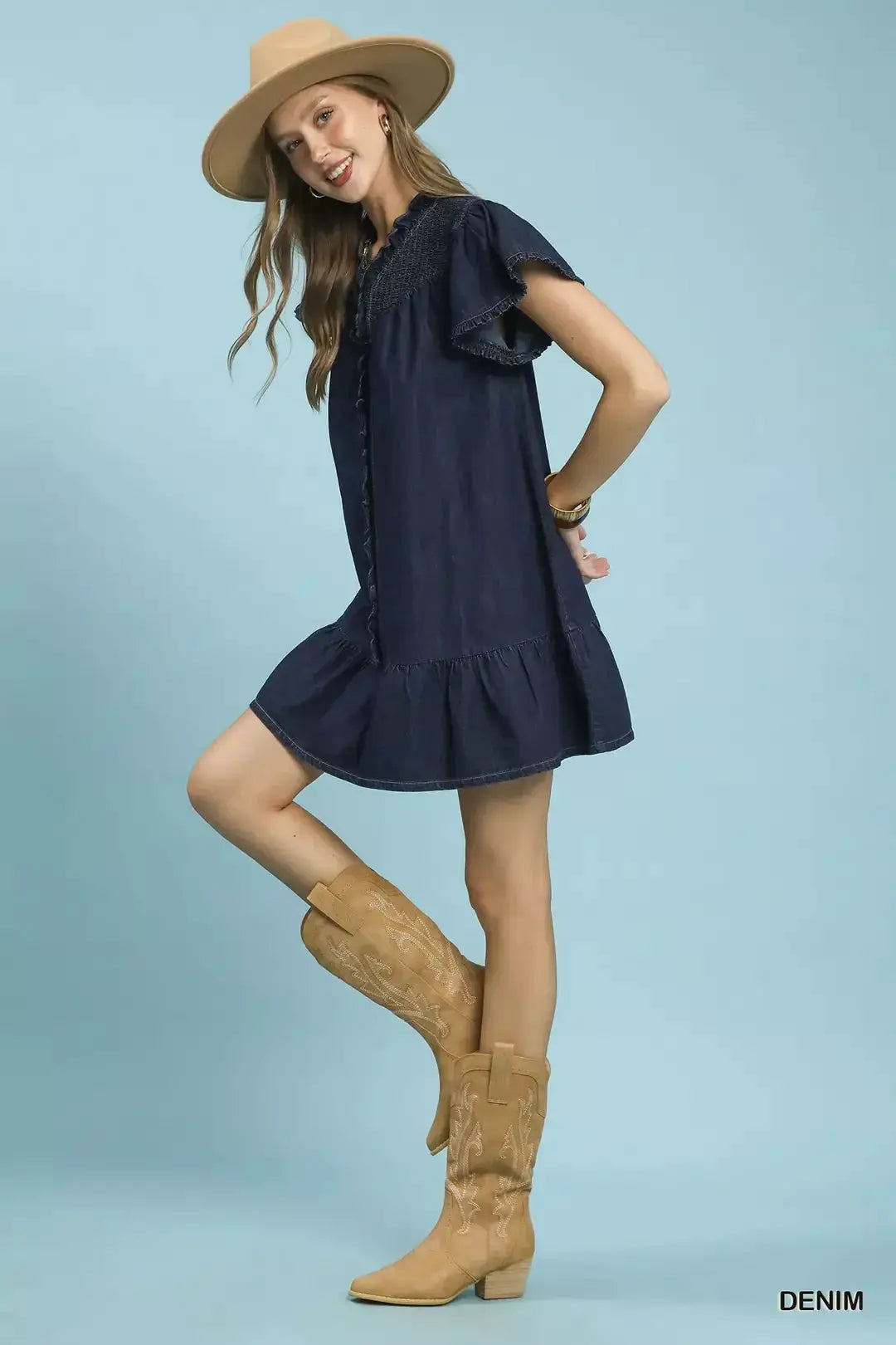 Ruffled Washed Denim Dress | Umgee by Trendsi