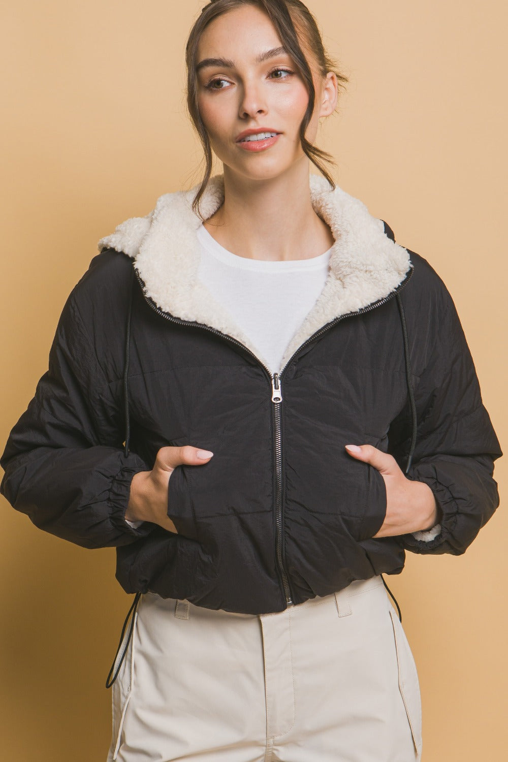 Chaqueta reversible de sherpa con capucha y cremallera Love Tree