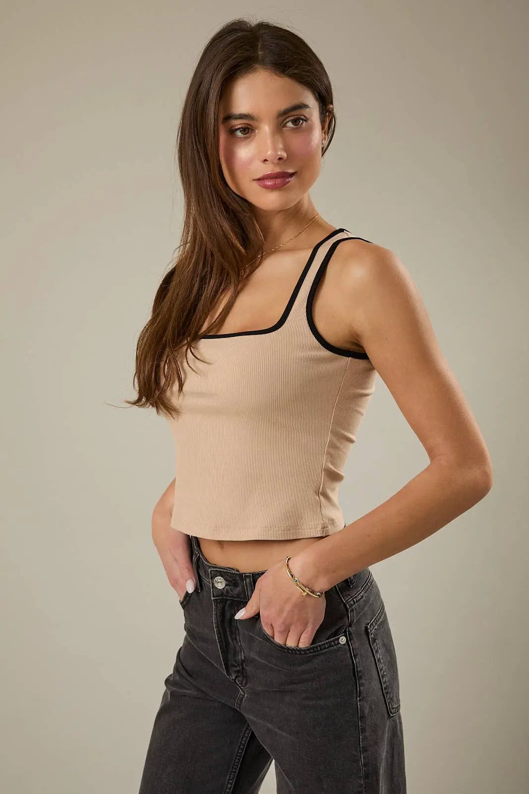 SQUARE NECK SLEEVELESS RIBBED TANK by Sunday Edition by LE LIS