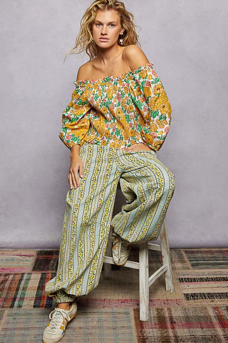 Floral Print Off-Shoulder Smocked Blouse | POL by Trendsi