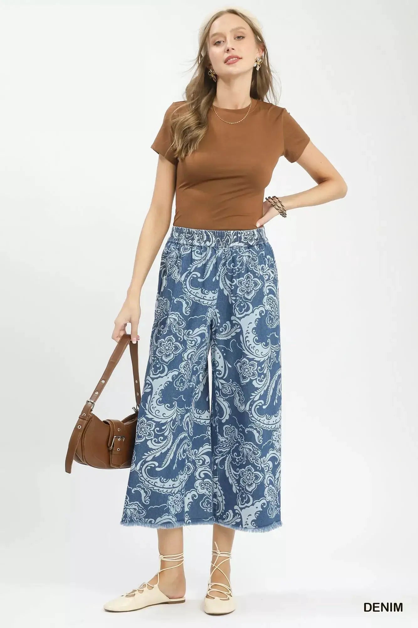 Stone Wash Wide Leg Crop Pants | Umgee by Trendsi