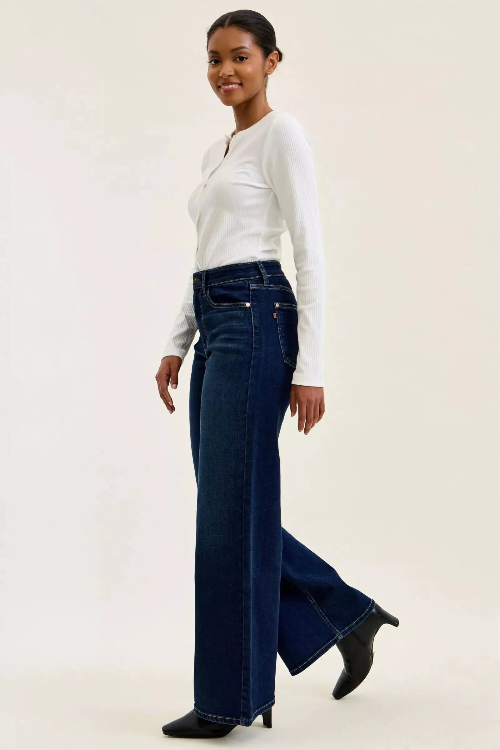 Judy Blue High-Waisted Wide-Leg Dark Wash Jeans by Trendsi