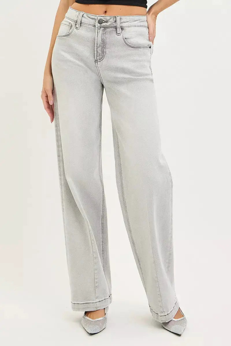 Slouchy Baggy Jeans with Contrast Stitching | RISEN by Trendsi